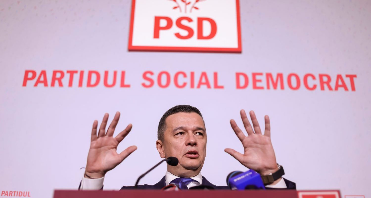Sorin Grindeanu, președintele Partidului Social Democrat, susține o conferință de presă la sediul partidului din București, 28 mai 2025. Foto: Inquam Photos / Sabin Cirstoveanu