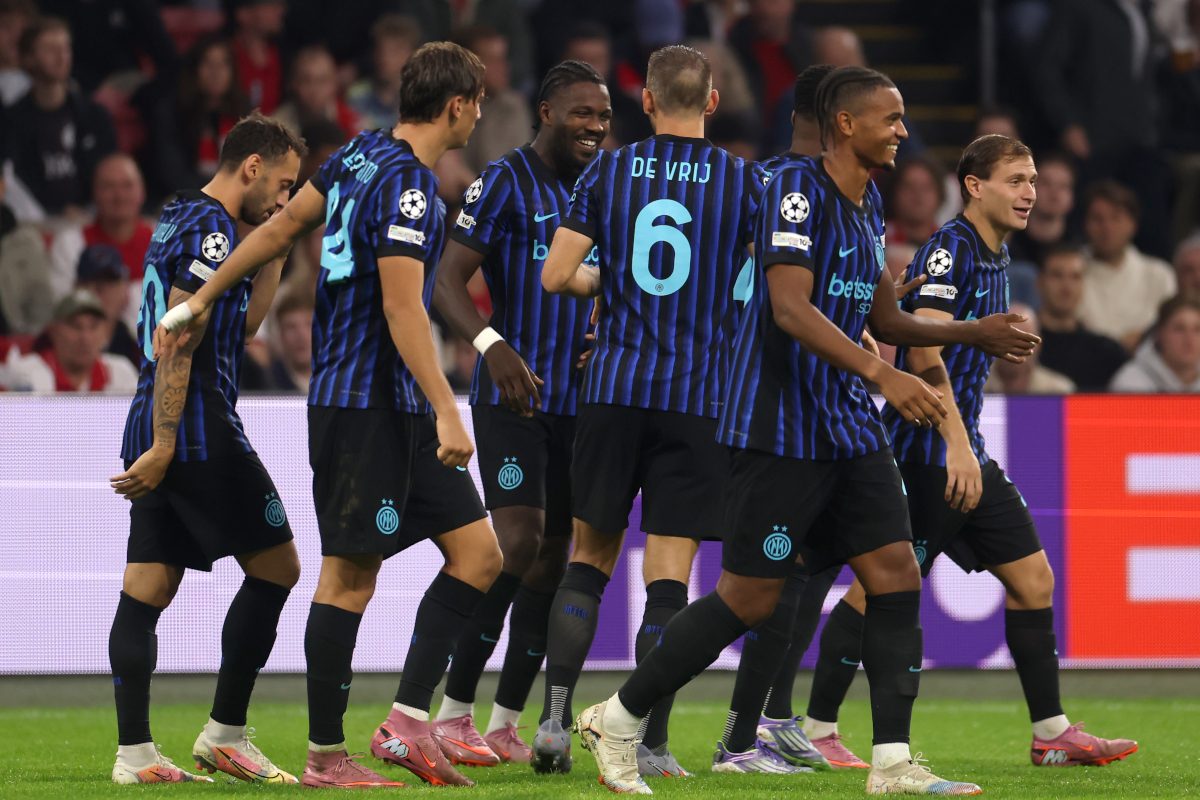 AMSTERDAM, NETHERLANDS - SEPTEMBER 17: Marcus Thuram of Internazionale celebrates scoring his team