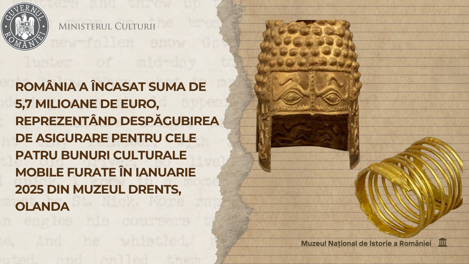 România primește 5,7 milioane de euro pentru레스oroane culturale furate din Olanda