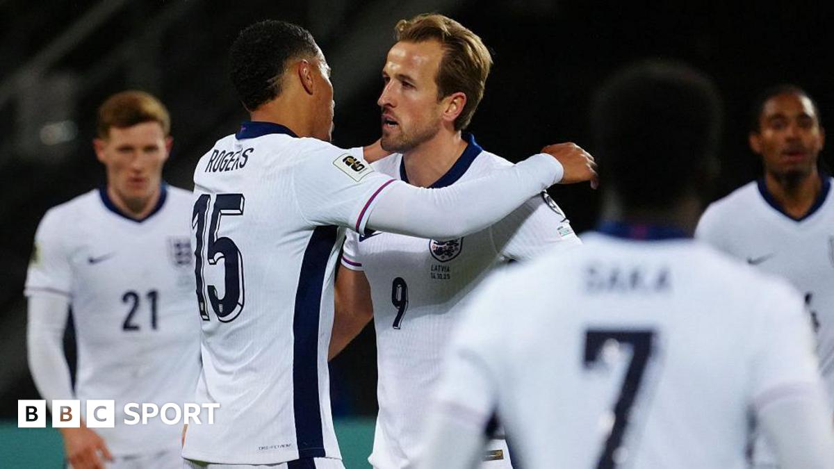 England captain Harry Kane is frustrated after missing a chance against Latvia in Riga.