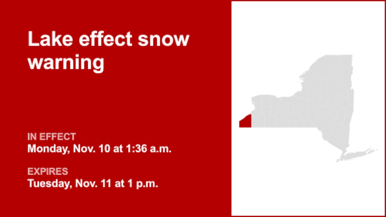 Lake effect snow warning issued for Chautauqua County until Tuesday afternoon
