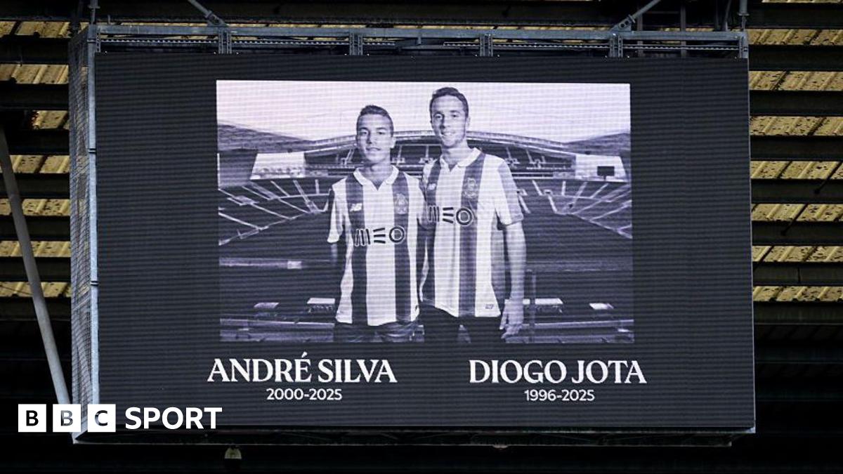 The LED board shows a tribute to former football player Diogo Jota and his brother Andre Silva who passed away on the 3rd of July 2025