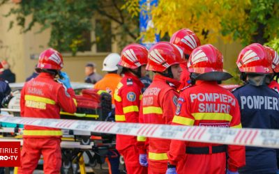 Explozie urmată de incendiu într-un bloc din Focșani. Mai multe echipaje ISU au intervenit de urgență