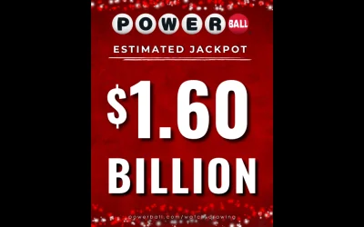 Powerball jackpot soars to $1.6 billion for Monday drawing
