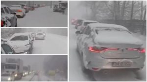 Ninsori puternice în Valea Oltului: Trafic blocat pe drum din cauza unui TIR defecat