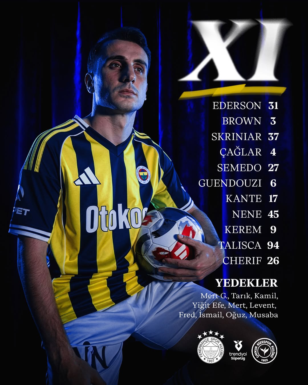 Fenerbahçe dă startul: Echipa de start împotriva lui Çaykur Rizespor