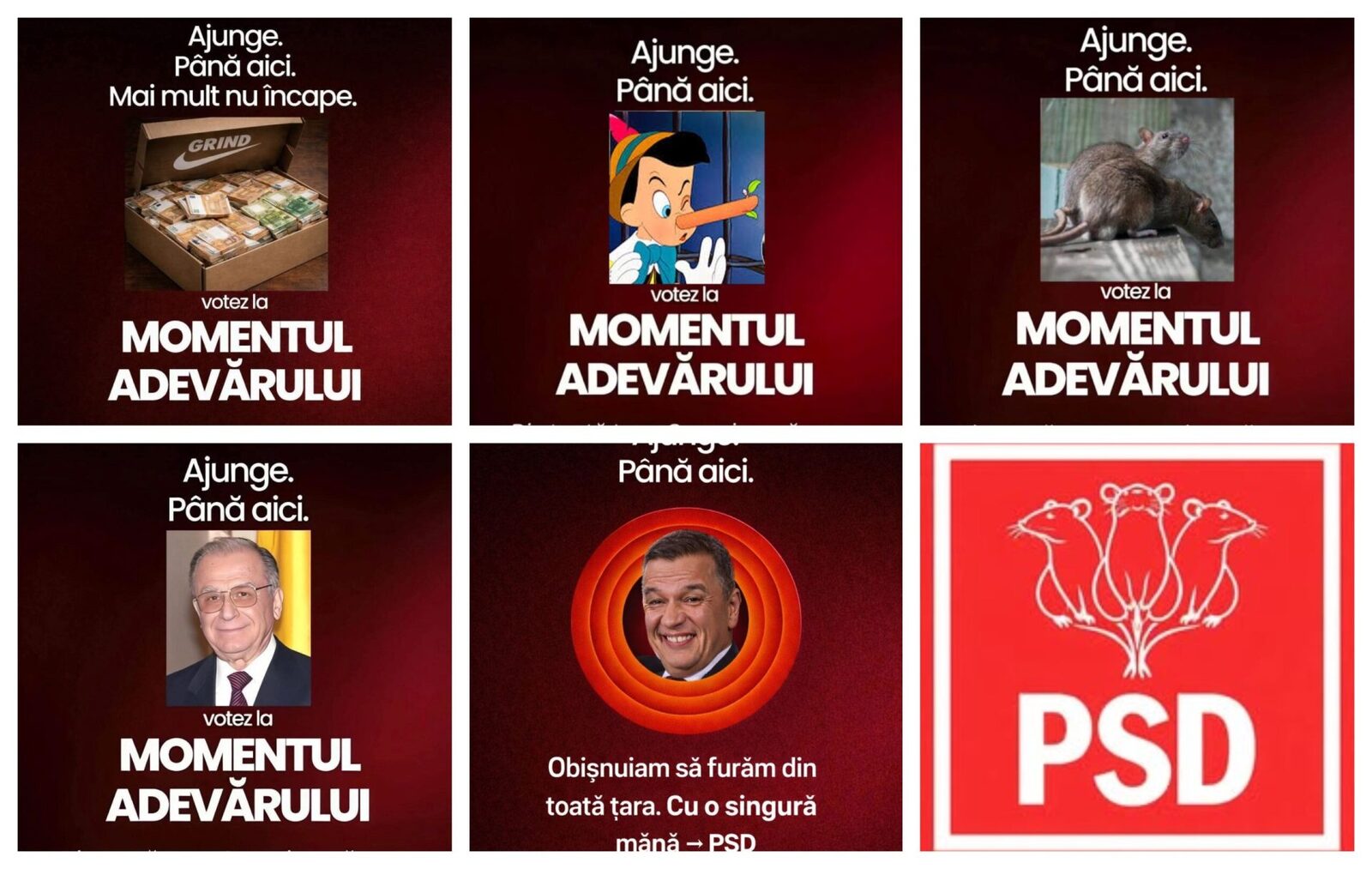 Bătaie de joc la adresa PSD: Afișe satirice după „Momentul Adevărului” cu Bolojan