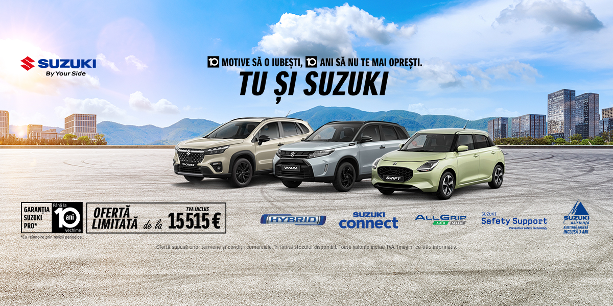 10 motive să alegi SUZUKI: 10 ani de drumuri fără griji! Hibridă și fiabilă, de la 15.515 €