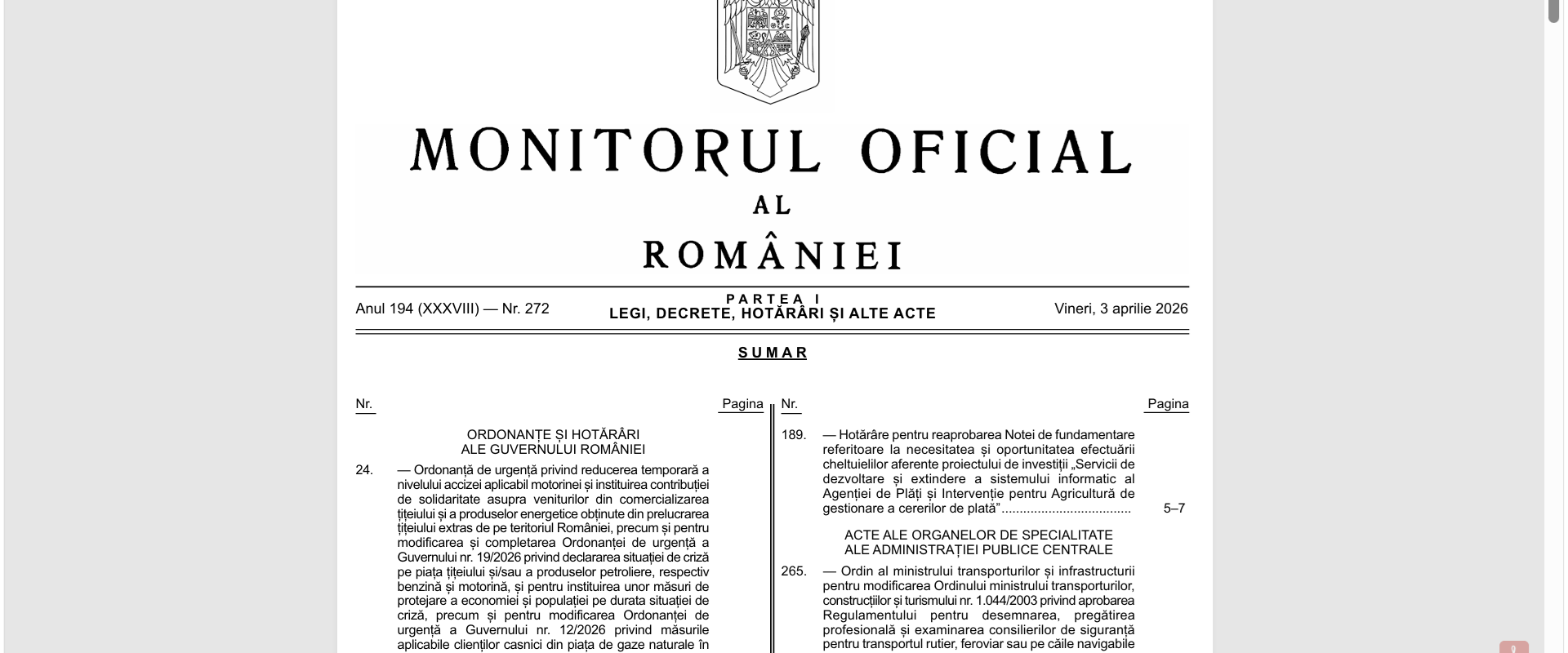 Acciza la motorină scade din 7 aprilie: OUG 24/2026 în Monitorul Oficial, taxa la petrolier