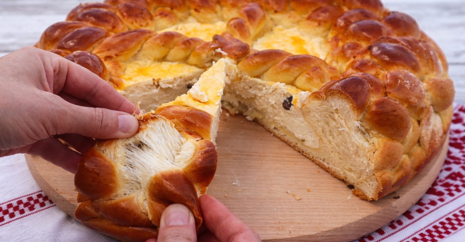 Rețeta bunicii de Paște: Pasca cu brânză și stafide, gustul copilăriei