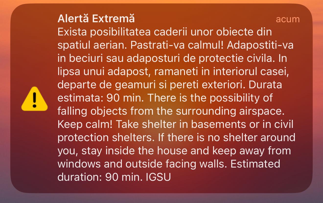 RO-ALERT Tulcea: Al patrulea mesaj de urgență din Ucraina